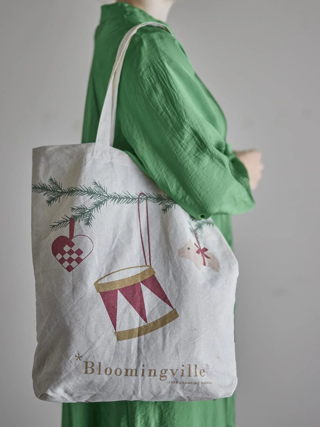 Yule handlenett 38x40cm, bomull - Natur/Rød