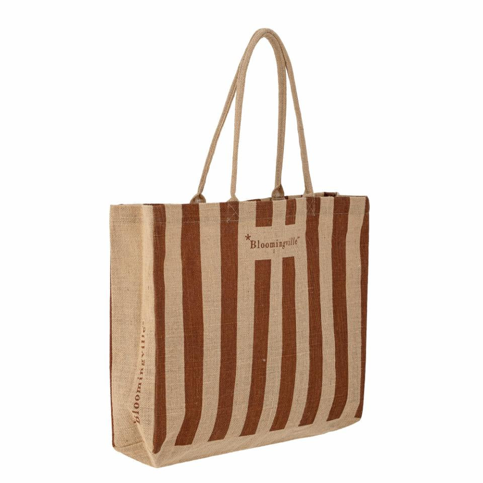 Bergamo Shopping Bag i Jute - Brun stripete