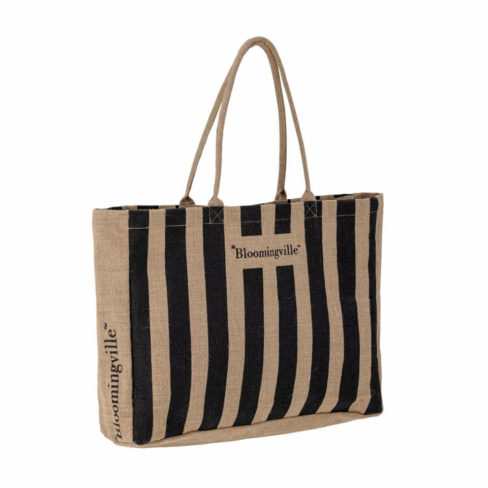 Bergamo Shopping Bag i Jute - Sort stripete