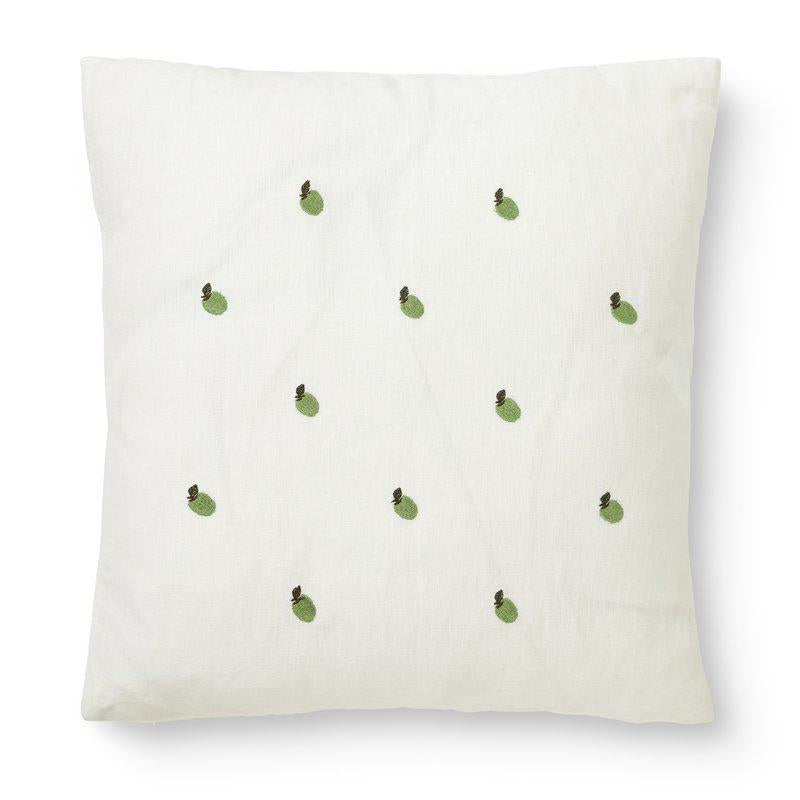 Apple - Putetrekk i lin og bomull med broderte epler - Hvit/Grønn - 45x45cm