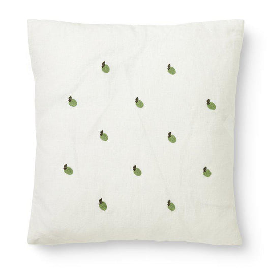 Apple - Putetrekk i lin og bomull med broderte epler - Hvit/Grønn - 45x45cm