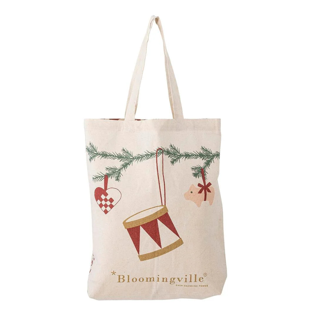 Yule handlenett 38x40cm, bomull - Natur/Rød