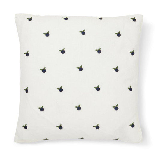 Blueberry - Putetrekk i lin og bomull med broderte blåbær  - Hvit/Blå - 45x45cm