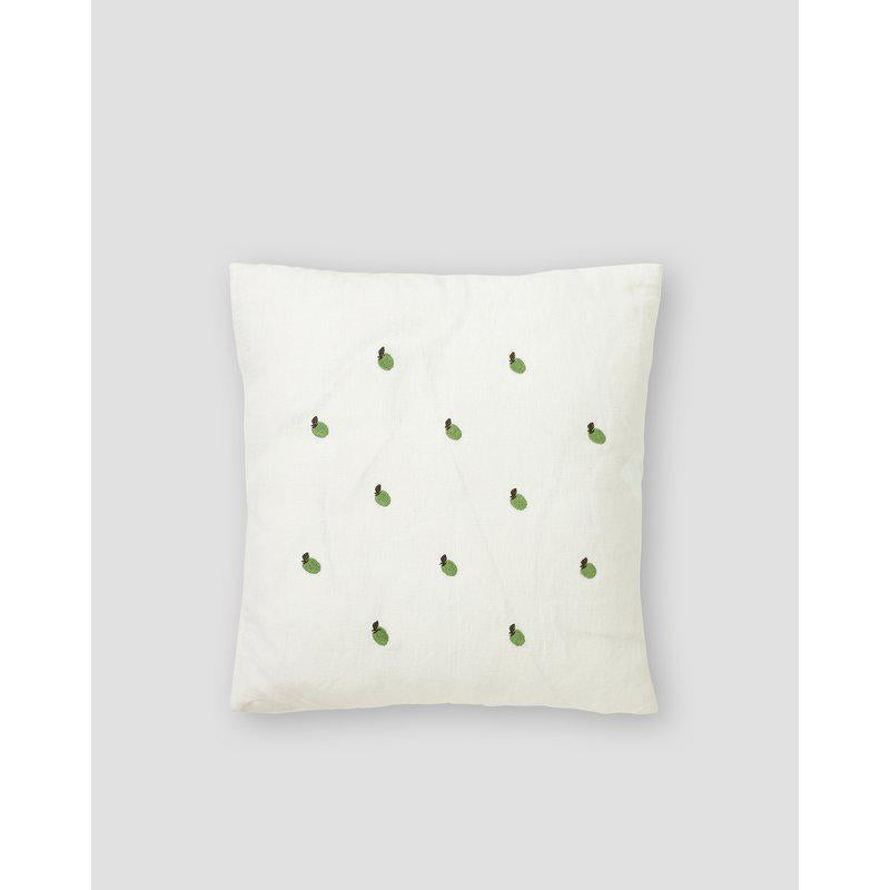 Apple - Putetrekk i lin og bomull med broderte epler - Hvit/Grønn - 45x45cm