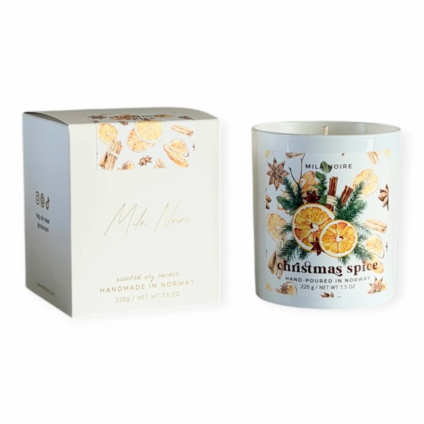 Christmas Spice duftlys - Hvitt glass