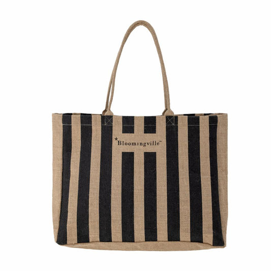 Bergamo Shopping Bag i Jute - Sort stripete