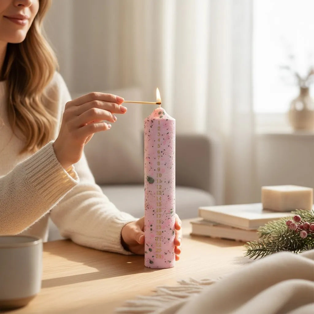 Kalenderlys H30cm - Lys rosa splash