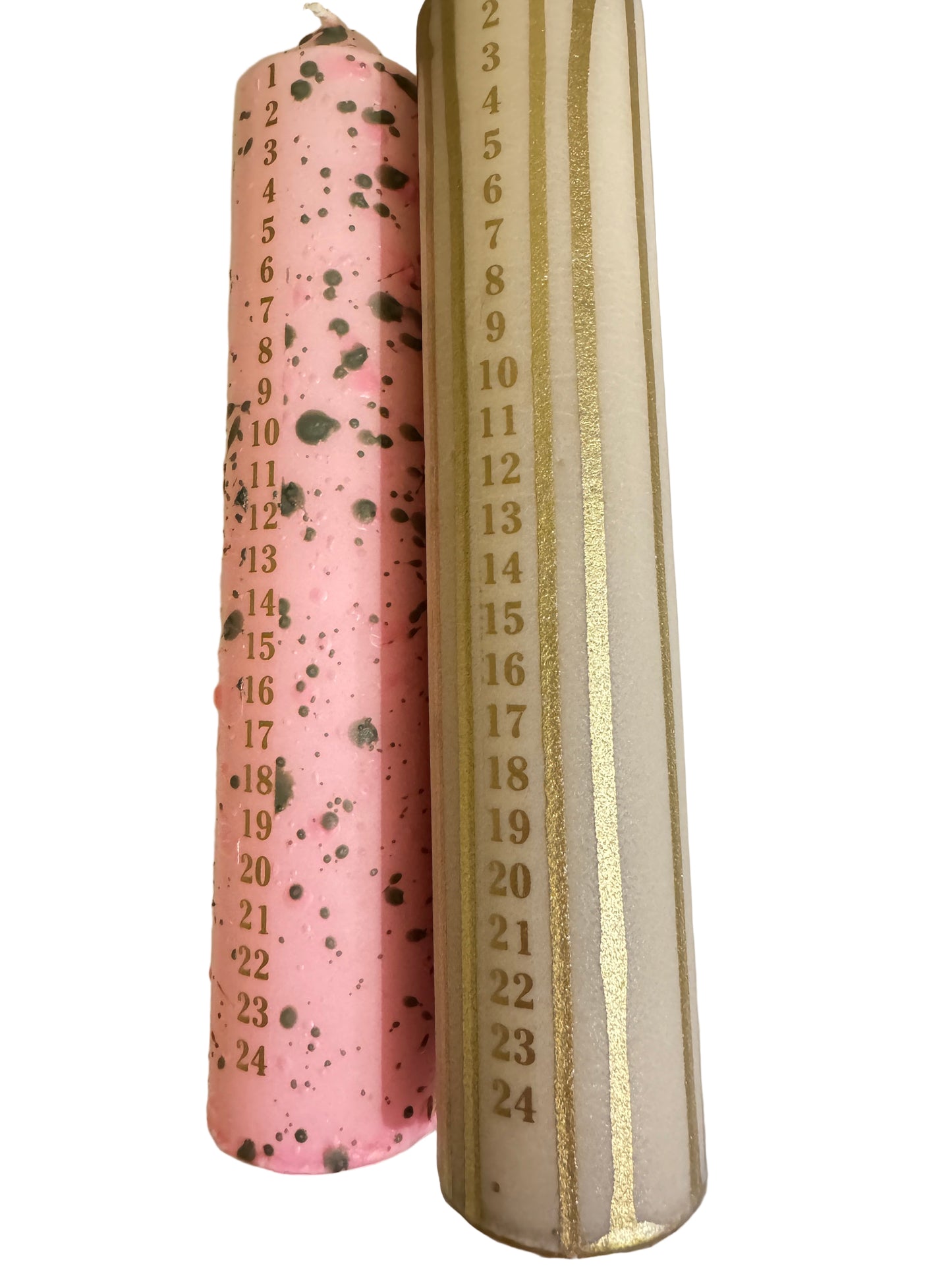 Kalenderlys H30cm - Offwhite/beige m/Gullstriper